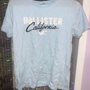 Hollister Light Blue Cotton Logo Tee with Black Print